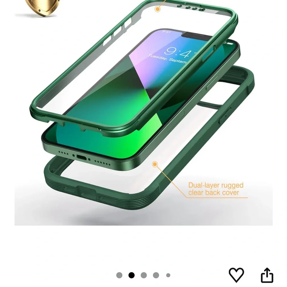 Diaclara Green iPhone 13 Protective 2 Piece Case Cellphone Clear